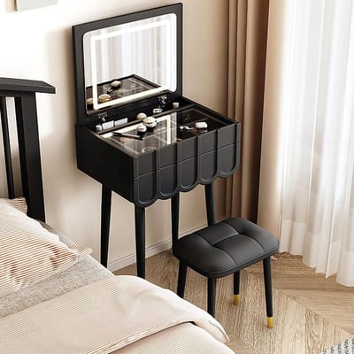 Kaptafel met spiegel - Make-up tafel - Slaapkamer inrichten - Inclusief verlichting - 40 x 40 x 78 cm - Zwart
