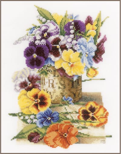 Lanarte Borduurpakket - Borduurset - Borduurpakket volwassenen - Telpakket kit - 23 x 30cm - Pot met viooltjes - Marjolein Bastin - PN-0154463