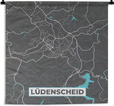 Wandkleed - Wanddoek - Plattegrond – Lüdenscheid – Blauw – Stadskaart – Kaart - Duitsland - 180x180 cm - Wandtapijt
