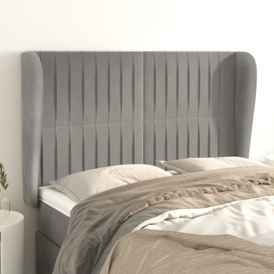 vidaXL - Hoofdbord - met - randen - 147x23x118/128 - cm - fluweel - lichtgrijs