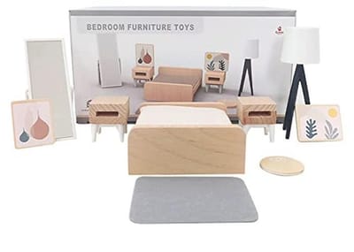 Houten Poppenhuis Meubelset met Keuken, Woonkamer, Kinderkamer en Badkamer Accessoires