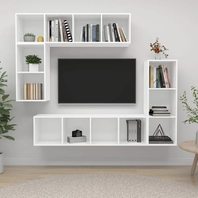 vidaXL - 4-delige - Tv-meubelset - bewerkt - hout - wit