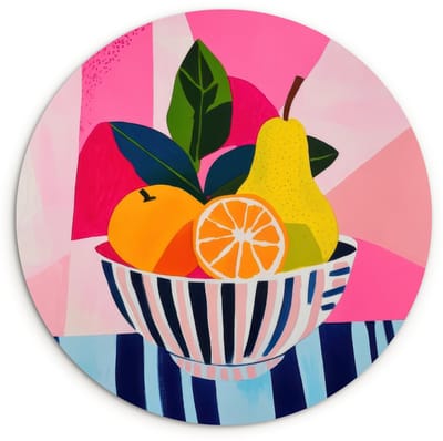 WallCircle® Wandcirkel 120x120 cm - Muurcirkel Fruit - Abstracte achtergrond - Roze - Muurdecoratie woonkamer - Wanddecoratie slaapkamer - Kamer decoratie accessoires - Ronde schilderijen XXL
