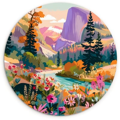 WallCircle® Wandcirkel 120x120 cm - Muurcirkel Rivier - Vallei vol bloemen - Levendig - Muurdecoratie woonkamer - Wanddecoratie slaapkamer - Kamer decoratie accessoires - Ronde schilderijen XXL