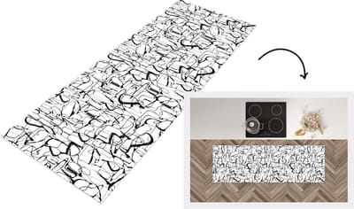 Keukenloper - Loper keuken - Line Art - Abstract - Patronen - Zwart Wit - 150x50 cm - Keukenloper vinyl