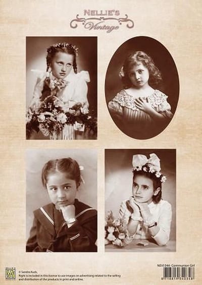 Nellies Choice Decoupage knipvel vintage Communie -girl A4