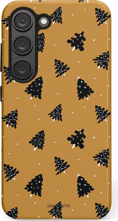 Casetastic hoesje geschikt voor Samsung Galaxy S23 - Dubbellaagse bescherming - Zwarte Kerstboom Feest - Fashion Case - Goud Donkergrijs Taupe