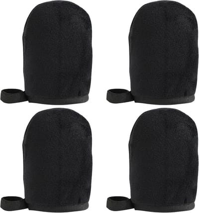 Set van 4 Herbruikbare Zwarte Zelfbruiningshandschoenen voor een Egale en Stralende Huid