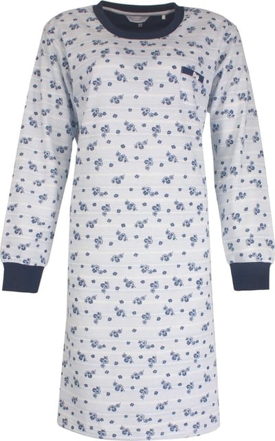 Tenderness Dames Nachthemd - Fleece - Bloemetjes - Licht Blauw - Maat S