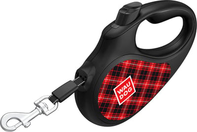 WAUDOG Rollijn / Hondenlijn - Tape - Red Tartan - Maat: M - Lengte: 5 meter - Geschikt voor honden tot maximaal 25 kg.
