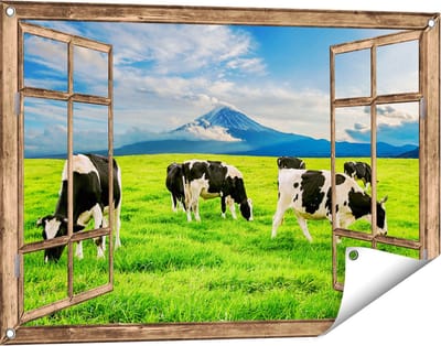 Gards Tuinposter Doorkijk Koeien in de Wei - 90x60 cm - Tuindoek - Tuindecoratie - Wanddecoratie buiten - Tuinschilderij