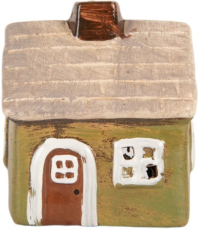 Clayre & Eef Waxinelichthouder Huis 8x7x10 cm Groen Keramiek