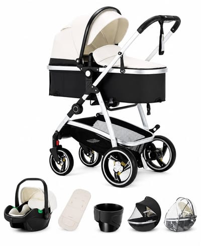 ITRONIQ Kinderwagen 3 in 1 - Buggy & Combi Kinderwagen Met Autostoel en Reiswieg - Verstelbaar En Opvouwbaar - Zwart Wit