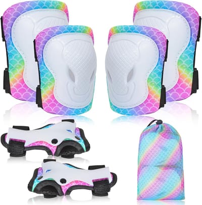 Beschermende Uitrusting Set - Valbescherming Kinderen - Buitensporten - 7 Delig Inclusief Tas - Maat S - Regenboog Zeemeermin