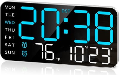 Digitale Wekker - Digitale klok - Groot Led Display - Multifunctioneel - Dubbeldoel hangend en staand - Stil Ontwerp - Datum Temperatuur En Helderheidsregeling - Voor Slaapkamer Bureau En Woonkamer - Blauw licht