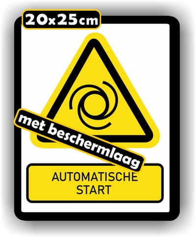 Jerma - Machine start automatisch - ISO norm - waarschuwing sticker - 20x25cm - Weerbestendig - Vinyl