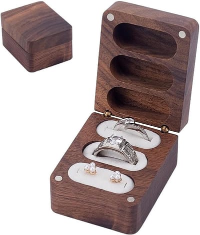 Allecto plus - Massief houten ringdoos met 3 sleuven en wit fluweel - Sieraden ringhouder - Huwelijksceremonie - Geschenkdoos