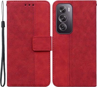 Coverup Hoesje - Geschikt voor OPPO Reno12 Pro Hoesje - Coverup Geometric Book Case - Rood
