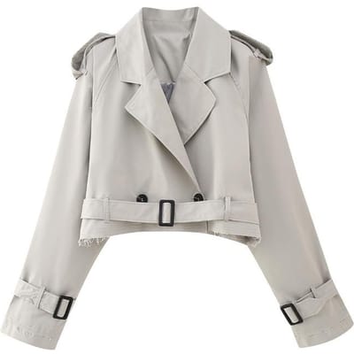 Lente en Herfst Nieuwe Dameskleding Europese en Amerikaanse Stijl met Riem Lange Mouwen Korte Casual Trenchcoat Dames L white