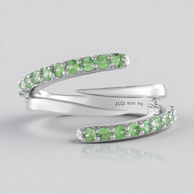 Cavill - Elegante Zilveren Ring met 20 Groene Tsavoriet Edelstenen - 925 Sterling Zilver Geplatineerd - 0,71 Ct Tsavoriet