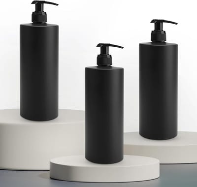 Set van 3 Zwarte Matte Zeepdispensers van 500ml - Luxe Shampoo en Douchegel Pompen met 20 Waterdichte Labels voor een Minimalistische Badkamerstijl