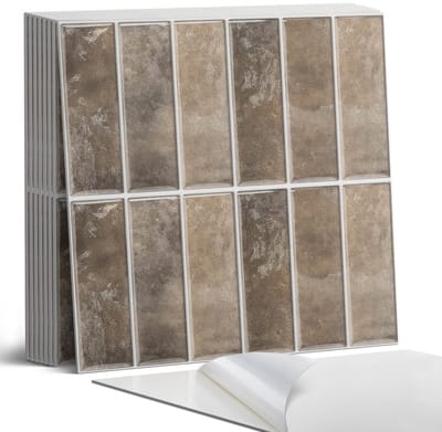 Coloray Plaktegels - Verticale tegelribben Portugese Tegels - 30 cm x 30 cm - Bruin Plaktegels - 9 stuks - Vierkant PVC Tegels - Plaktegels Keuken - Zelfklevende Vloertegels - Vinyltegels Vloer Zelfklevend - Zelfklevende Tegels