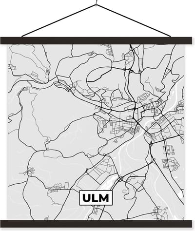 Posterhanger incl. Poster 60x60 cm - Schoolplaat - Duitsland - Plattegrond - Kaart - Ulm- Stadskaart - Textielposter - Zwarte latten - Stadskaart