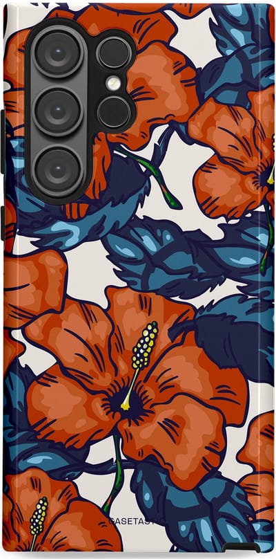 Casetastic hoesje geschikt voor Samsung Galaxy S23 Ultra - Dubbellaagse bescherming - Exotische paradijs - Fashion Case - Terracotta Donkerblauw Bruin Donkergrijs