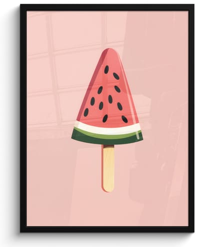 Poster in lijst - Fotolijst 50x70 cm - Posters - Watermeloen - Ijsje - Pitjes - Rood - Posterlijst zwart - Decoratie - Wanddecoratie woonkamer - Muurdecoratie slaapkamer