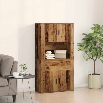 vidaXL - Hoge - Kast - Oud - hout - 80 - x - 33 - x - 150 - cm - Bewerkt - hout