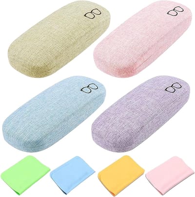 Draagbare hardcase brillenkoker set van 4, linnen brillenopbergdozen met poetsdoek voor brillen en zonnebrillen, uniseks, multifunctioneel en stijlvol