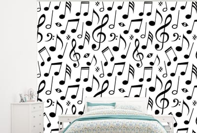 Behang - Fotobehang Muziek - Patronen - Zwart Wit - Breedte 300 cm x hoogte 240 cm