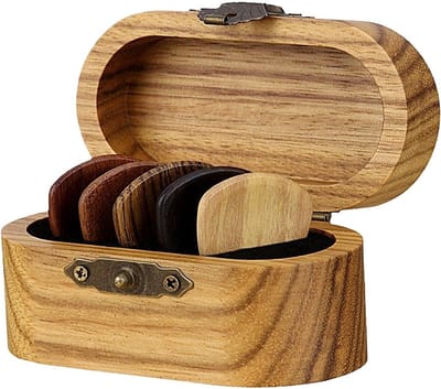 Gitaar Plectrum Houder - Plectrum Case - Plectrums Opbergen - Natuurlijke Houtnerf - 8x4cm - Houtkleur