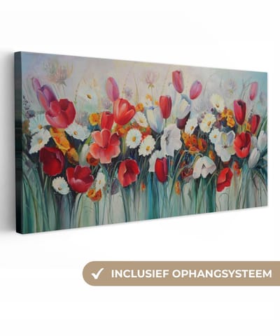 Canvas - Schilderij - Olieverf - Bloemen - Natuur - 40x20 cm - Woondecoratie - Interieur