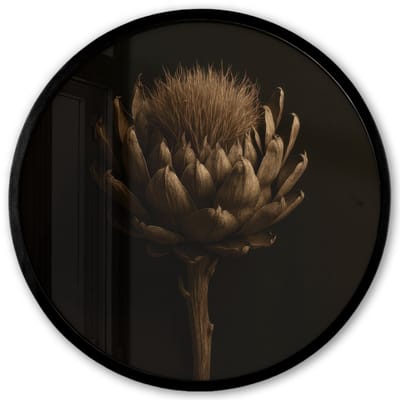 Poster in lijst Rond - Fotolijst 40x40 cm - Posters - Donkerbruin - Bloem - Textuur - Artisjok - Ronde posterlijst zwart - Decoratie - Wanddecoratie woonkamer - Muurdecoratie slaapkamer