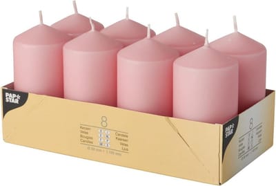8 Stuks Stompkaarsen Oudroze Ø 50 mm x 100 mm - Lange Brandduur Decoratie
