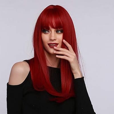 Lang Rechte Pruik voor Vrouwen - 20.5 Inch Rood Haar, Perfect voor Feestjes, Hoge Temperatuur en Haaraccessoires