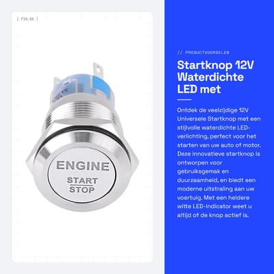 Dailygoods - Startknop - 12V - Waterdichte LED met Roestvrij Staal - Modern design - Geschikt voor Auto's - Eenvoudige bediening - Duurzaam en betrouw...