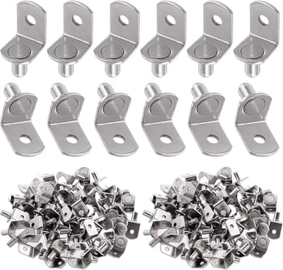 60 stuks L-plankstiften, 6 mm zilveren steunen met gat, verchroomde stalen plankpennen, houder, kastklemmen, houder voor rek, gaten op boekenkast, 6 mm