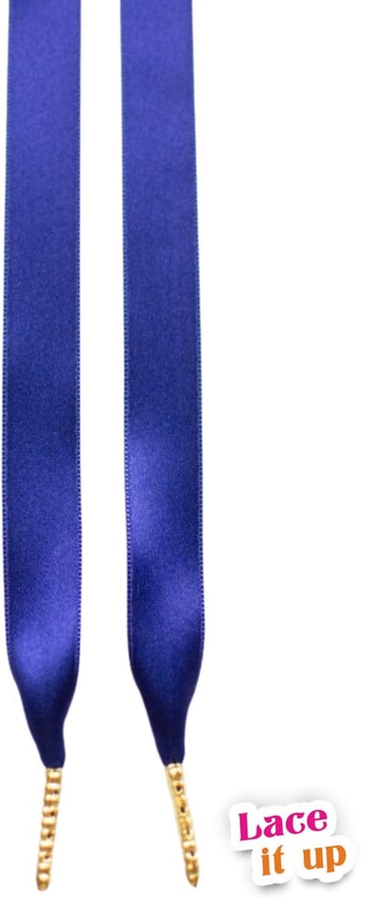 Schoenveters plat satijn luxe - konings blauw breed - 120cm met gouden stiften veters voor wandelschoenen, werkschoenen en meer