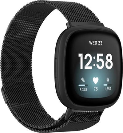 Strap-it Luxe Milanese band - Milanees bandje geschikt voor Fitbit Versa 3 / Fitbit Sense - zwart - Maat: Maat S