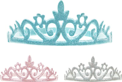 Prinsessen kroontjes glitter 3 stuks - lichtblauw, zilver en lichtroze