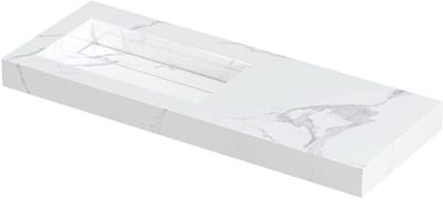 INK Pitch Wastafel Keramische Slab Links met Drain en Front en Side Skirts Zonder Kraangat - 1200x450x90 mm - Statuario Glans