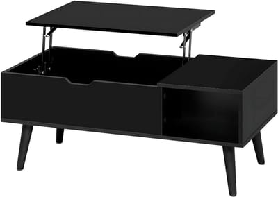 Salontafel Dulvia- Zwart - Tafel voor woonkamer - Met opbergruimte en hefplank - Laptoptafel
