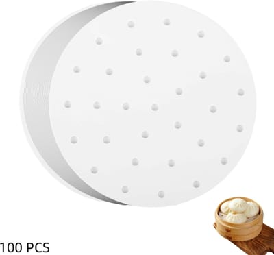 100 stuks - geperforeerde bamboe stoommandje-inzetstukken - stoompapier voor dumplings - rond anti aanbak papier - voor bamboestoommandjes en metalen stoompannen - wit - 25cm