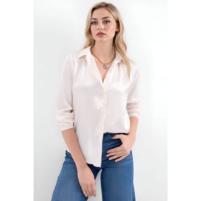 Satin Lange Mouwen Knop-Up Shirt