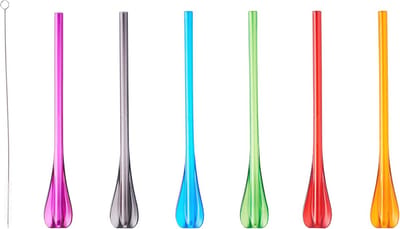 Herbruikbare rietjes met lepel - 6-kleurige rietjes voor cocktails - Geschikt voor vaatwasmachine