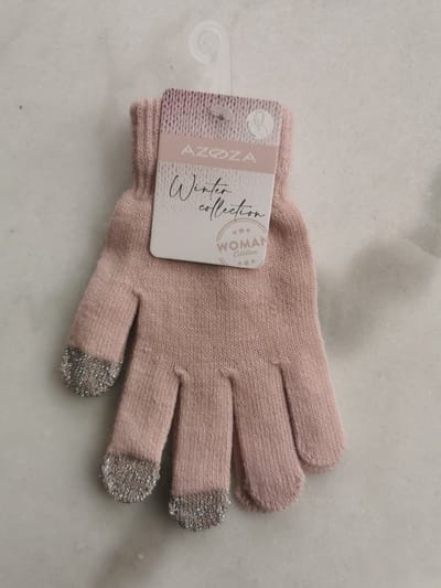 Dameshandschoenen roze met vingertoppen in zilverkleurige glitter met touchscreen functie one size