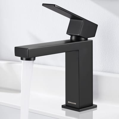 Oraymin Vierkante Wastafelkraan - Enkelhendel Mengkraan - Koud & Warm Water - RVS 304 - Mat Zwart