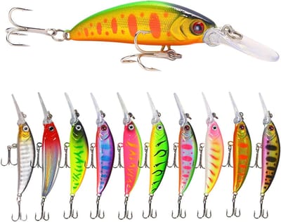 Dailygoods - 10 Stuks Realistisch Visaas met Drievoudige Haken - Bionisch Aas voor Forel en Snoek
